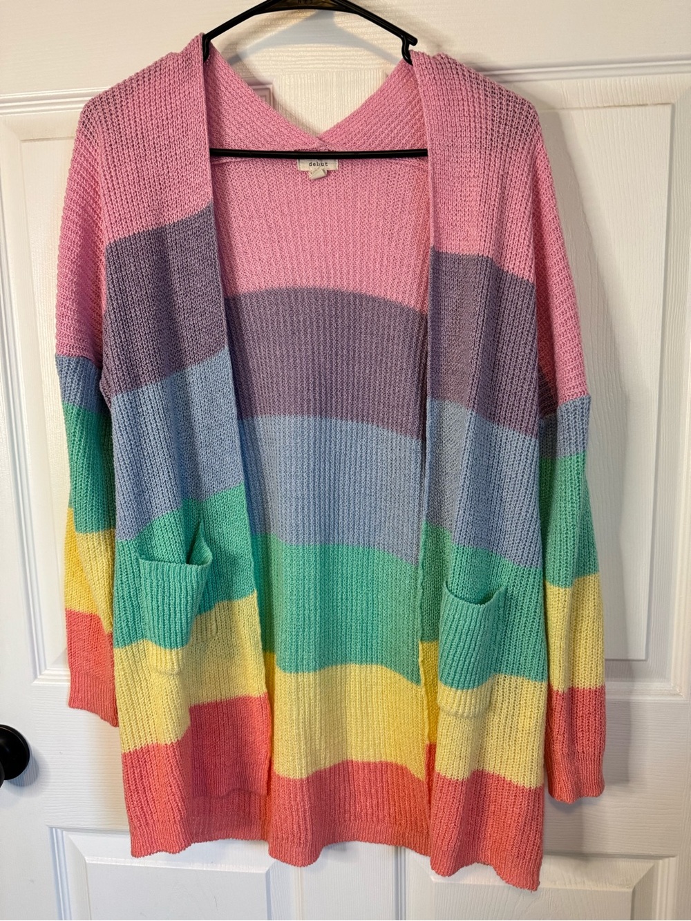 debut Pastel Rainbow Open Cardigan with Pockets